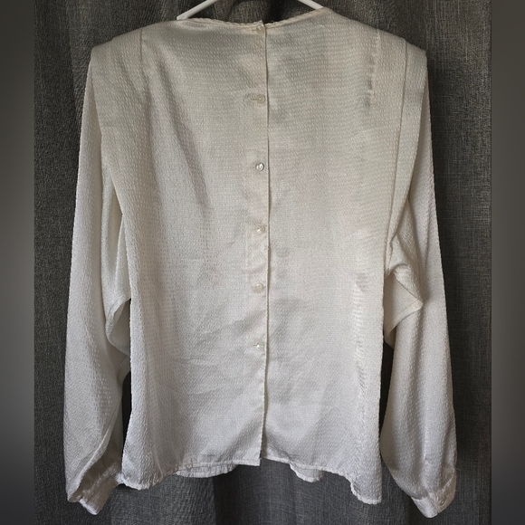 Vintage 90’s San Andre Satin Ivory Blouse Victorian Woven Lace Trim Collar Sz 6 - Picture 3 of 5